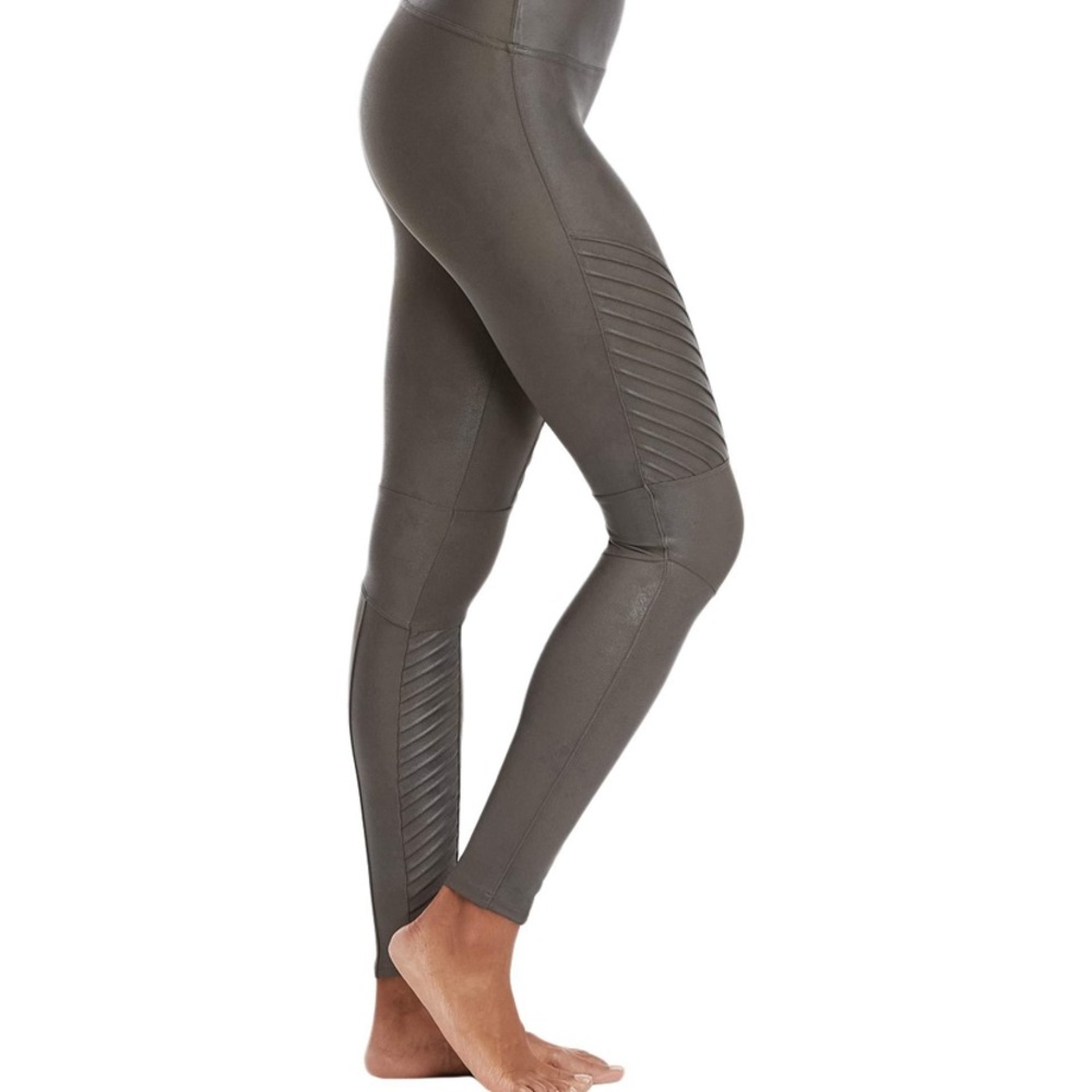 SPANX gunmetal grey faux leather moto leggings